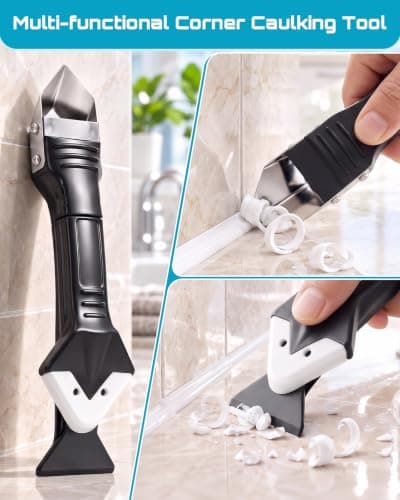 SEESII Caulking Tool 5-in-1,Caulking Grout Removal Tool Kit | Silicone Caulk Scraper Tool with 5 Replaceable Pads,3 Sealant Finishing Tools, 2 Nozzles for Kitchen Bathroom Sink Toilet view 2