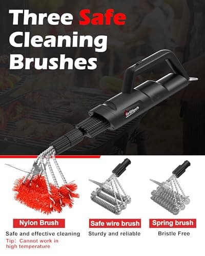 Electric Grill Brush – Long Handle, Innovative Reciprocating Motor Grill Cleaner (600/720 Strokes/min), Powerful Cleaning, 3 Interchangeable Brush Heads, Ideal BBQ Gift for Dads & Grill Lovers view 5