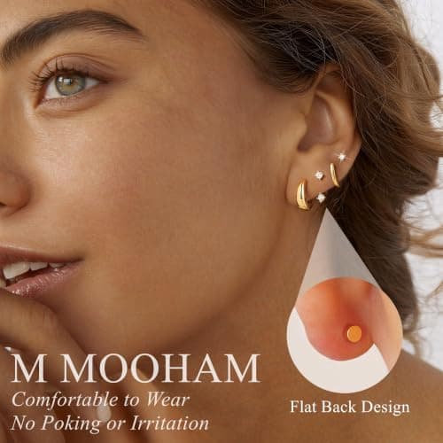 M MOOHAM 14K Gold Plated Earring Stacks, Hypoallergenic Earring Set view 3