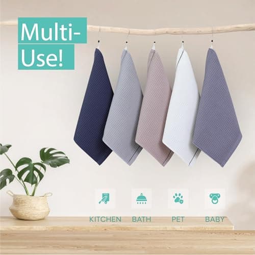 ZASHOP Kitchen Towels and Dishcloths Sets, 14 X 14 Inches, Absorbent Dish Towels for Kitchen, Microfiber Cleaning Cloth, Dish Cloths for Washing Dishes, Waffle Kitchen Towels (Multicolored) view 4