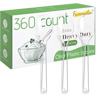 Funnydin 360 Count Plastic Spoons - 6.96 Inch Disposable Spoons, Heavy Duty Plastic Spoons, BPA-Free, Heat Resistant Disposable Silverware, Suitable for Party, Picnic, Events and Everyday Use