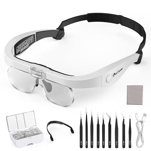 LED Head Magnifier, Rechargeable Hands-Free Headband Magnifying Glass with 4 Detachable Lenses, 1.5X-5.0X Glasses for Close Work Crafts Jewelry Reading — image 1