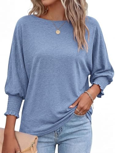 BTFBM Womens Tops Dressy Casual Summer T Shirts 2026 Crewneck 3/4 Sleeve Beach Vacation Loose Tunic Spring Work Blouse view 3