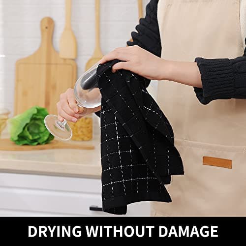 Homaxy 100% Cotton Terry Kitchen Towels(Black, 13 x 28 inches), Checkered Designed, Soft and Super Absorbent Dish Towels, 4 Pack view 6