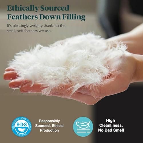 Ltinhome Feathers & Down Comforter, Organic Duvet Insert, 100% Cotton Shell, Ethically-sourced Feathers and Down Filler, All Season Warm, King Size, White view 4