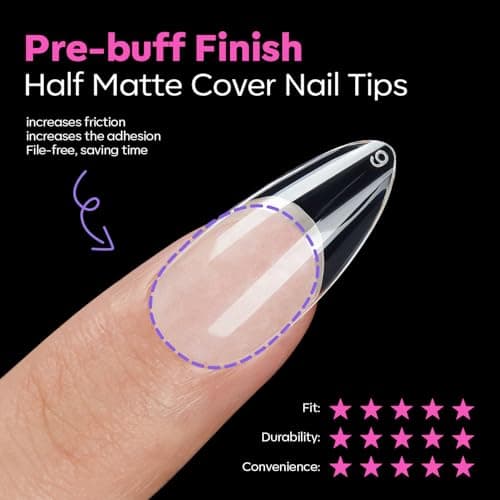 modelones Pointed Almond Nail Tips, Medium Pre-shaped Soft Gel Tips Fake Nails False Acrylic Clear Full Cover Press on Extension Gel Kit Manicure DIY at Home 216PCS 12Sizes view 5
