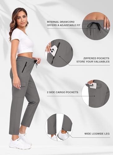 TOIUUI Womens Lightweight Cargo Pants Water Resistant Quick Dry UPF 50+ Elastic Waist Hiking Work Travel Zipper Pockets view 5