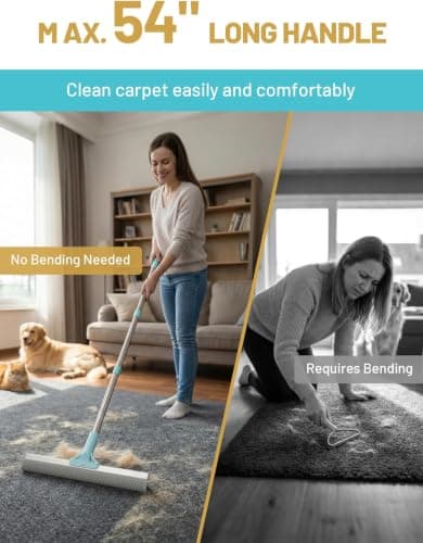 DELOMO Carpet Rake for Pet Hair Removal, Dual-Sided Rug Rake Scraper Broom view 5
