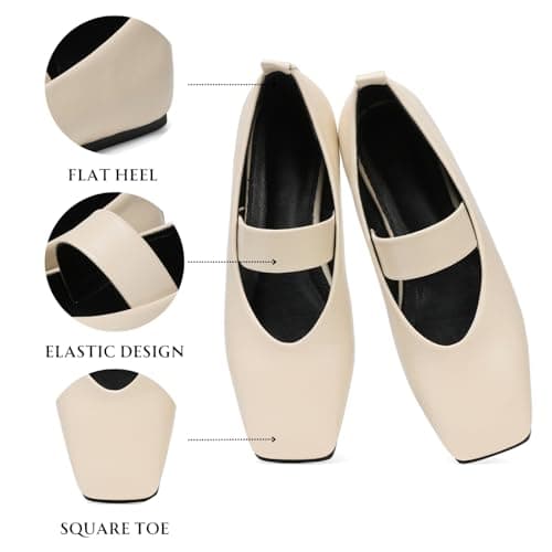 Uacllcau Ballet Flats Shoes for Women Square Toe Mary Jane Shoes Flat Women Comfortable Dressy Casual Slip On Ballerina Mesh Flats with Elastic Strap view 4