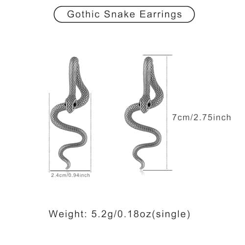XIUQILAI Goth Snake Earrings Vintage Black/Silver Punk Snake Earring Witch Gothic Stud Halloween Earrings for Women view 4