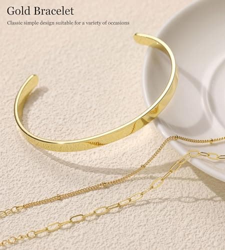 ZNBOH Gold Bracelets for Women Dainty 14K Gold Plated Bangle Cuff Stack Adjustable Stackable Bracelet Non Tarnish Trendy Set Tennis Chain Layered Waterproof Jewelry Gifts for Women view 6