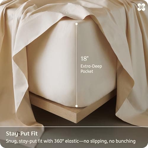 Bedsure Bamboo Viscose Cooling Sheets, Rayon Cotton Serene Blend, PureWoven, Breathable & Buttery Soft Queen Size Bed Set,Deep Pocket Up to 18", Hotel Luxury Bedding for Hot Sleepers, Beige view 2