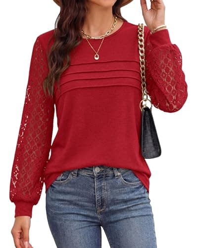 BTFBM Women's Long Sleeve Shirts Dressy Lace Fall Tops 2026 Trendy Business Casual T-Shirts Cute Work Outfits Blouses view 4