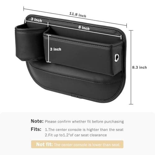 Car Seat Gap Filler Organizer with Cup Holder, Premium PU Leather Interior Accessories for Phone,Sunglasses,Keys, and Small Items, Universal Fit for Car, SUV and Truck,2-Packs Black view 7