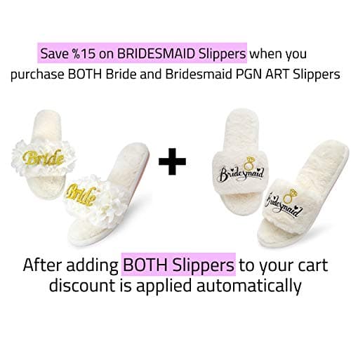 PGN ART Women’s Bridesmaid Slippers Bride Slippers for Wedding Day Bride Gifts for her Engagement Gifts for Women Wedding Slippers Bridal Shower Gifts for Bride to Be Gifts for Her view 5