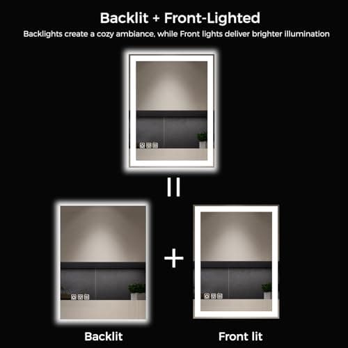 24"X32" LED Bathroom Vanity Mirror with Lights, Anti-Fog, Dimmable, Lighted Bathroom Mirror for Wall, Memory Function, Tempered Glass, Shatter-Proof, Backlit & Front Lit view 2
