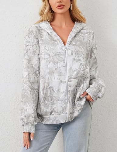 ACCPUR Women Camo Hoodie Oversized Fleece Full Zip Up Sweatshirt Casual Long Sleeve Jackets Trendy Fall Clothes With Pockets view 5
