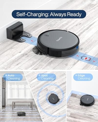 Thamtu Robot Vacuum Cleaner, Super Thin, Powerful Suction Vacuum Robot, Self-Charging Robotic Vacuum Cleaner, Cleans Hard Floors to Low-Pile Carpets, Black view 6