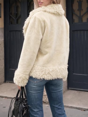 Tankaneo Womens Faux Fur Jackets Warm Winter Shaggy Fluffy Outerwear Coats view 4