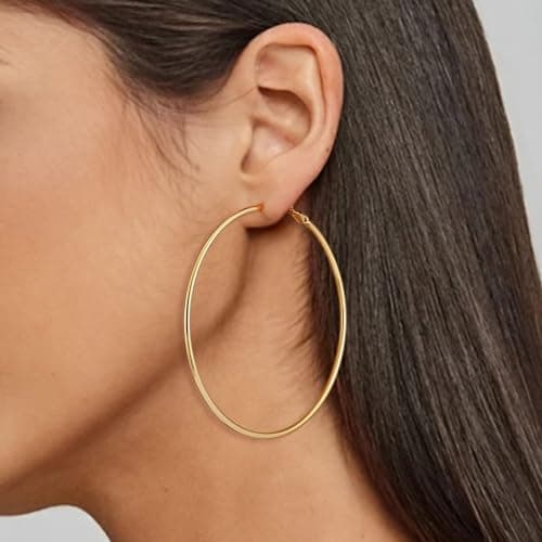 XIUQILAI 14K Gold Plated 925 Sterling Silver Posts large Hoop Earrings for Women, Hypoallergenic Big Hoop Earrings Lightweight Jewelry for Women 30/40/50/60/70MM view 4