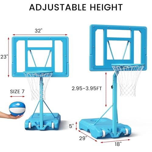 Swimming Pool Basketball Hoop,Adjustable Poolside Basketball Goal with 2 Nets,2 Balls & Inflator Outdoor for Kids Youth Teens Adults view 3