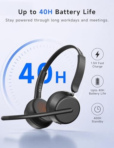 AOC Wireless Headset with Mic for Work, Bluetooth 5.4 Headphones-Dark Black | AI Noise-Canceling Mic for Clear Calls, Computer Headset with Mic Mute & USB A/C Dongle for PC, Computer, Laptop view 6