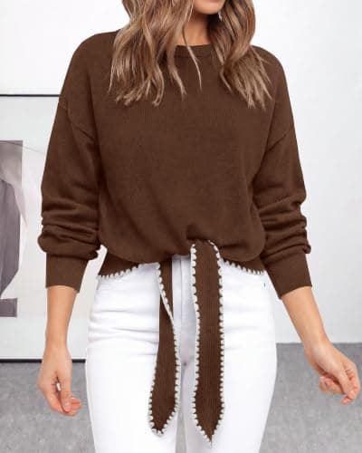 PRETTYGARDEN Casual Long Sleeve Strappy Sweaters for Women view 4
