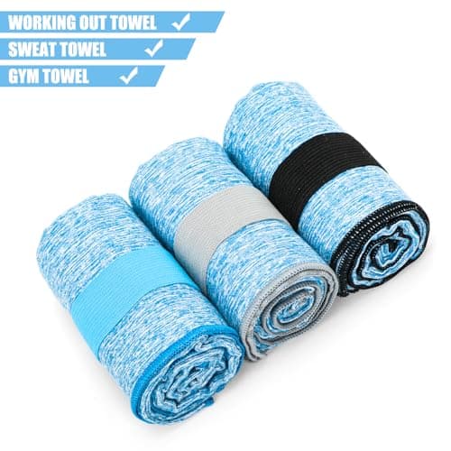 KISS QUEEN 3 Pack Microfiber Gym Towel Quick Dry Sweat Towels Women Men Lightweight Running Cycling Fitness Hiking Tennis Exercise Outdoor Sports Towel(3 Pack(Blue)) view 3