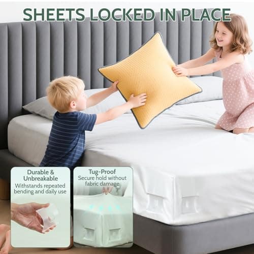 Sheet Holders - Bed Sheet Holders for Corners Heavy Duty Fitted Sheet Holders Keep Sheets Firm & Tight Bed Sheet Grippers Lock Bed Sheets Holders for All Mattress Sizes Bedsheet Clips Easy Setup view 3