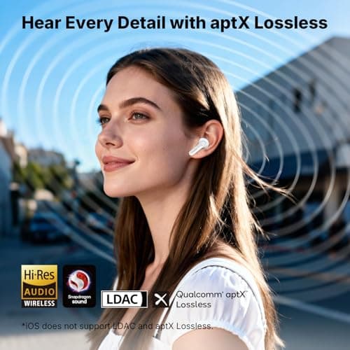 EarFun Air Pro 4+ Adaptive Noise Cancelling Wireless Earbuds, Qualcomm aptX Lossless, Dual Drivers, Translation Earbuds, Snapdragon Sound, 6 Mics AI Clear Call, Hi-Res Sound, Bluetooth 6.0, 54H, White view 3