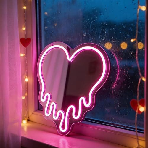 KATMBFUE Y2K Pink Heart Neon Sign, Melting Heart Neon Mirror Light, Heart vanity mirror with lights, Love Shaped LED Wall Decor for Bedroom, Girls Room,Studio, Party, Wedding, Gift for Valentine's Day, Birthday, Anniversary view 6