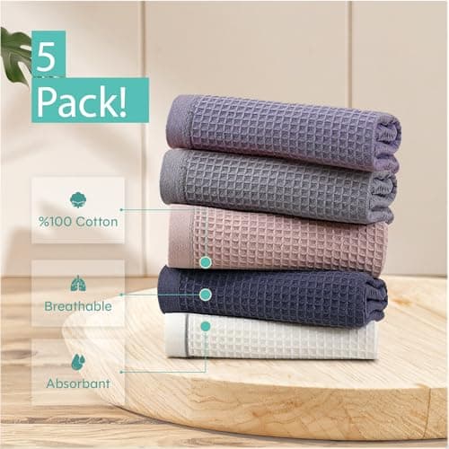 ZASHOP Kitchen Towels and Dishcloths Sets, 14 X 14 Inches, Absorbent Dish Towels for Kitchen, Microfiber Cleaning Cloth, Dish Cloths for Washing Dishes, Waffle Kitchen Towels (Multicolored) view 5