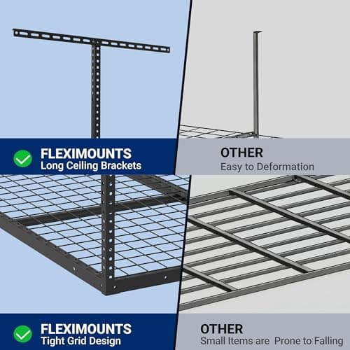 FLEXIMOUNTS 4x4 Overhead Garage Storage Rack, Adjustable Organization System, Heavy-Duty Metal Ceiling Racks, 350lbs Weight Capacity, Black, Classic Series view 4