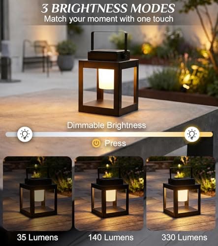 Solar Lantern Outdoor Table Lamp - Portable Hanging LED Lights, Dural Rechargeable Waterproof Decorative Lights for Patio Camp view 2