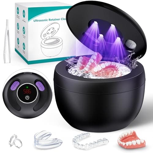 Upgraded Ultrasonic Retainer Cleaner Machine, 45kHz Ultrasonic Dentures Cleaner for Night Guards, Braces, Aligner, Toothbrush, Jewelry and More, 200ML Capacity, Black1