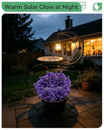 OUISJYER Solar Bird Bath with Planter, 2-Tier Standing Metal Birdbath, 9" Bowl + 12" Planter for Garden Yard Patio | Auto Solar Light, Stable Rust-Resistant Outdoor Decor view 4