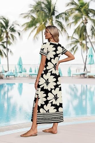 OFEEFAN Summer Dresses for Women 2026 Maxi Dress Short Sleeve Sundresses with Pockets Beach Vacation Spring Outfits view 5