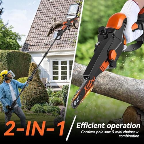 2-in-1 Cordless Electric Pole Saw & 8 Inch Mini Chainsaw, 15FT Max Reach, Adjustable Cutting Head, 2×21V Batteries, Automatic Lubrication, Tool-Free Tension Tree Trimmer Pruner for Branch Cutting view 3