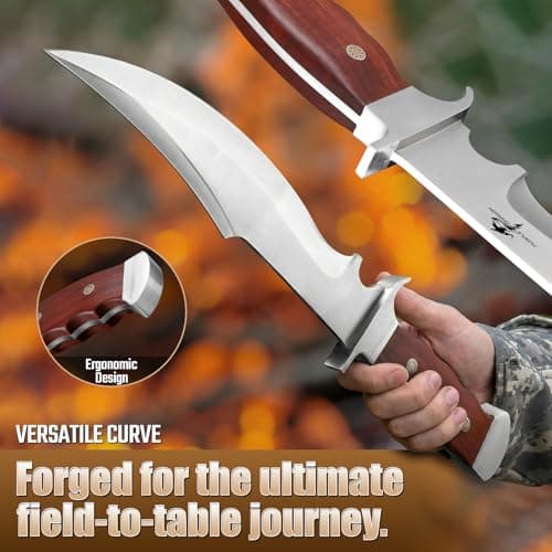 Purple Dragon Bowie Knife 10.63" - Fixed Blade Survival Knife with Wood Handle, Heavy Duty Hunting Knives with Artisan Leather Sheath & Gift Box for Men Outdoors view 4