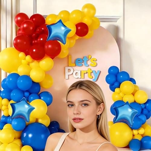 Carnival Circus Balloon Garland Arch Kit, 156Pcs Red Yellow Blue Latex Balloons with Star Foil Balloons for Carnival Theme Graduation Birthday Party Anniversary New Year Decorations view 3