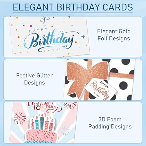 14 Pack 3D Handmade Birthday Cards Bulk with Envelopes, Unique Greeting Cards for Women & Men, 4.7×6.8 Inch, Gold Foil, Glitter, Happy Birthday Cards with Printed Messages – For Friends, Family, Coworkers view 5