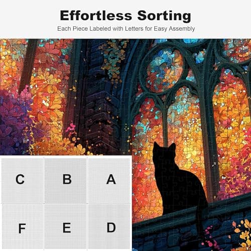 Teemosreal Puzzles for Adults 1000 Pieces, Stained Glass Cat Fantasy Night Moon Scene, Challenging Puzzle Game with Poster, Matte Finish, Interlock Perfectly Frameable Wall Decor Gift view 4