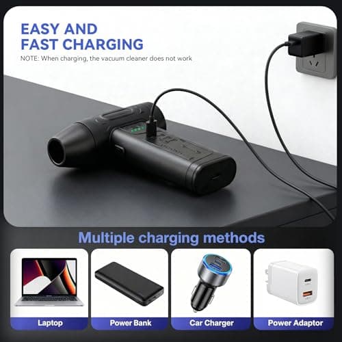 fourq Compressed Air Duster,Mini Vacuum Cleaner 2-in-1,4000 mAh,130,000 RPM Brushless Motor,8000Pa，120MPH/1.1LB Thrust Car Dryer Air Blower for Car Cleaning,Computer Cleaning view 6