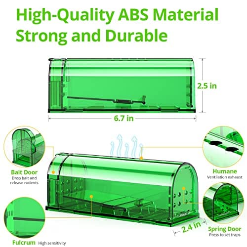 Humane Mouse Trap No Kill, Live Mice Traps Indoor for Home, Reusable Mouse Catcher for House, Catch and Release Rat Capture Cage, Quick Effective and Safe for Pets-2 Pack view 2