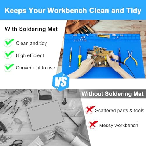 Extra Large Soldering Mat 23.7''x13.8'' 932°F Heat Resistant Silicone Repair Mat Non-Slip Large Workbench Mat for Soldering Iron, Electronic, Phone, Laptop Repair (Blue) view 5