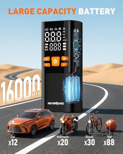 NEVERLAND Tire Inflator Portable Air Compressor - Cordless & 12V DC Air Pump for Car Tires, 150 PSI Bike Pump With Gauge, Auto-Shutoff Tire Pump for Car Bicycle Motorcycle Ball(1 Year Warranty) view 3