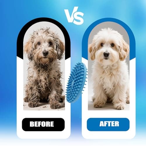 Dog Grooming Brush, Lilpep Pet Shampoo Bath Brush Soothing Massage Rubber Comb with Adjustable Ring Handle for Long Short Haired Dogs and Cats (2 pale blue, 2 sided brush) view 7