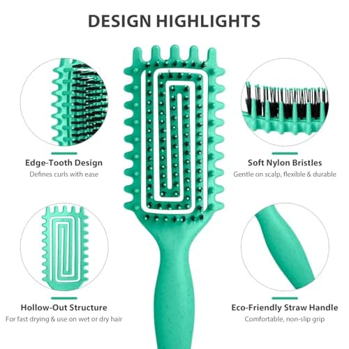 Inpoipsor Curly Hair Brush, Curl Defining Brush for Women and Men, Effortless Detangling and Shaping for Curls, Waves and Coils, Reduces Pulling, Smooth Results (Green) view 3