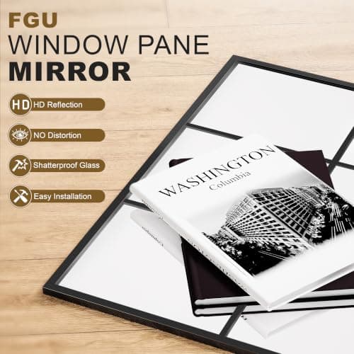 Window Pane Mirror for Wall Decor, 30" x 40" Decorative Mirror, Black | Real Metal Grid, HD Tempered Glass, Aluminum Frame, for Bedroom, Living Room, Dining Room, Entryway, Vertical or Horizontal view 5