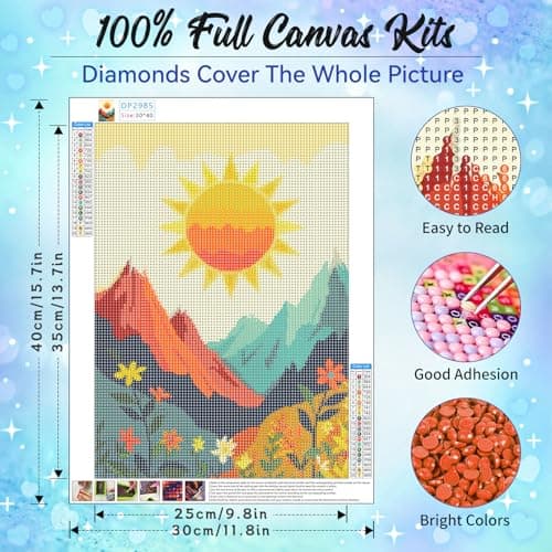 SuanFA Diamond Art Kits for Adults,Bohemian Sun & Mountain Landscape,Easy Diamond Painting for Teens Beginners for Home Wall Decor (12x16inch) view 4